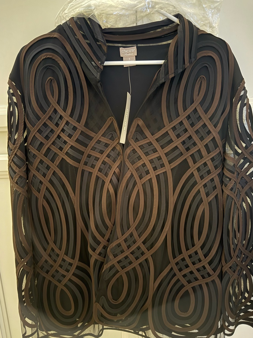 Brand New  Chico's Black and Brown Overlay Mesh Jacket